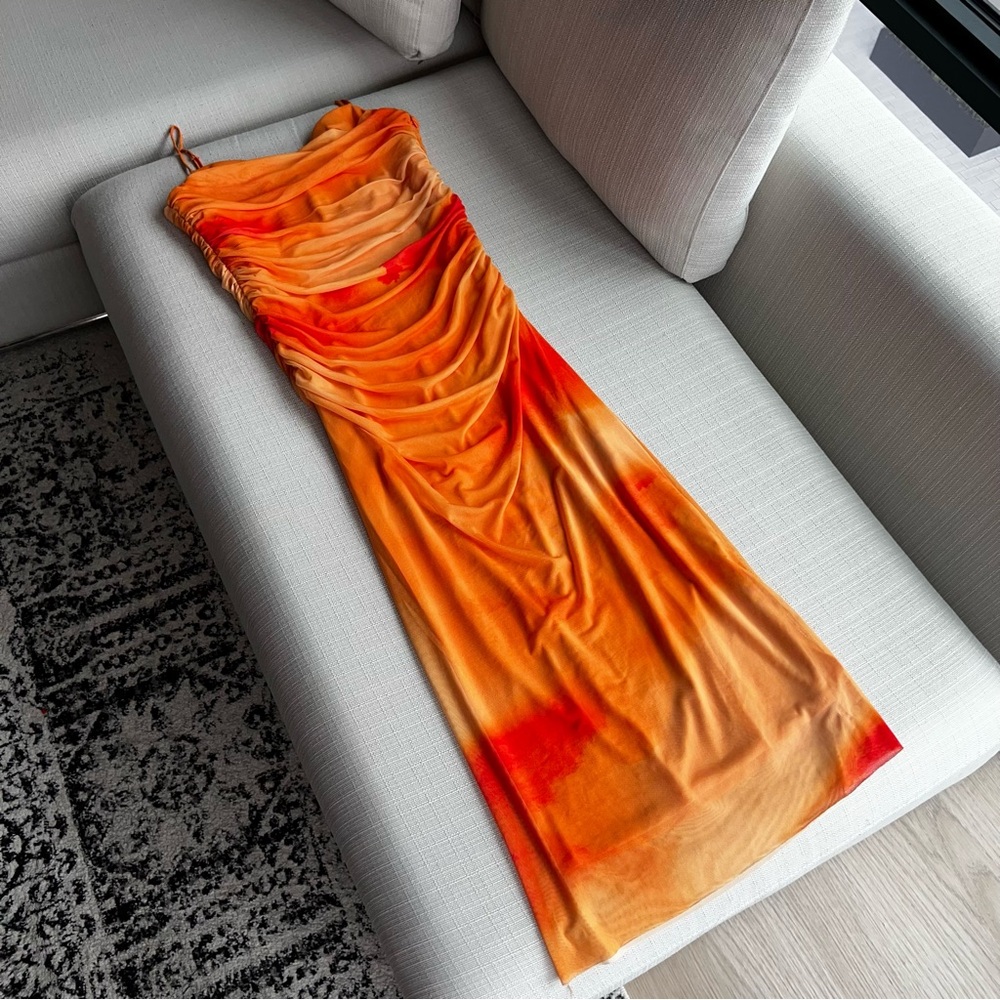 🧡💛NWT ZARA DRAPED PRINTED TULLE DRESS, SIZE L - Picture 4 of 10